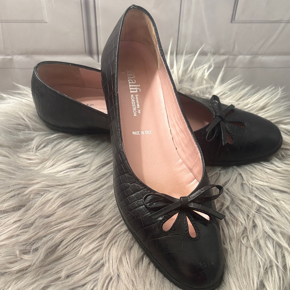 Almalfi Exclusive for Nordstrom Women’s Black Croc-Embossed Ballet Flats, Sz 9.5